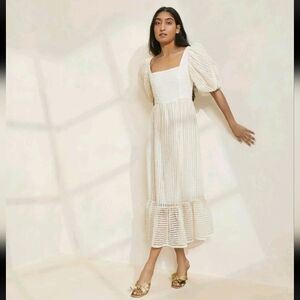 LOEFFLER RANDALL Addison Evening Dress Cream Stripe Textured Maxi Sz 10 NWT New